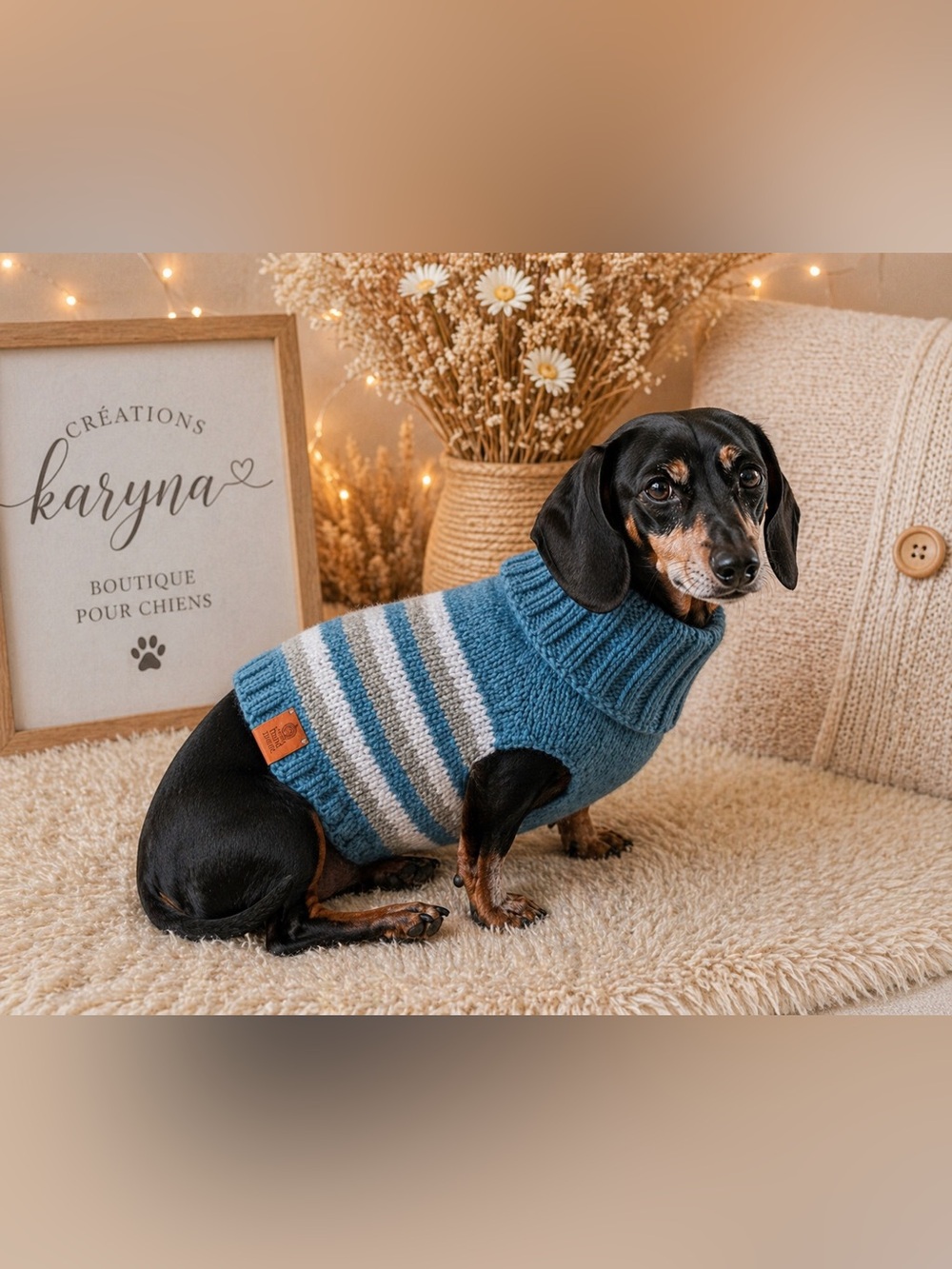 Handmade Blue Striped Dog Sweater - Cozy Knit for Small Dogs
